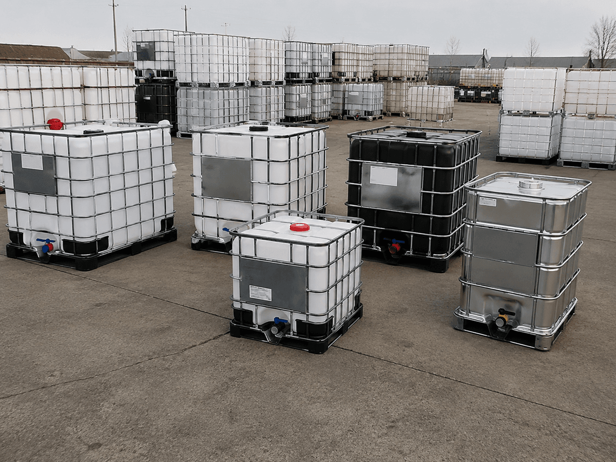 IBC totes being prepared for cleaning and reconditioning