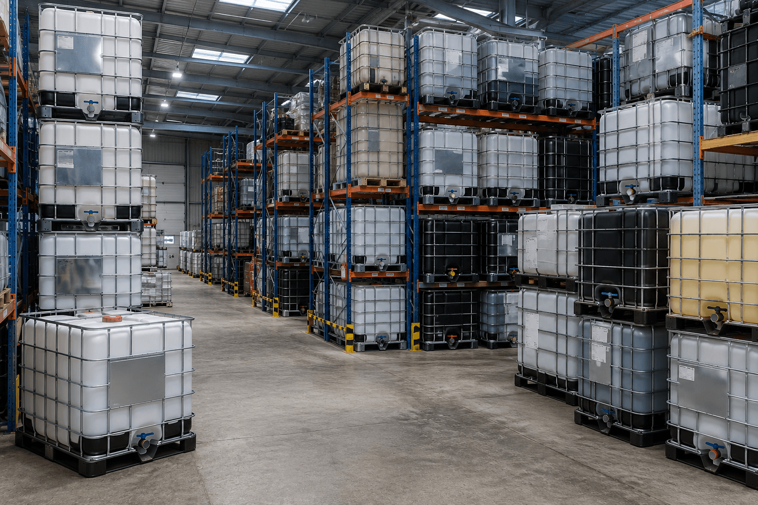 Rochester IBC warehouse interior with IBCs organized on industrial shelving