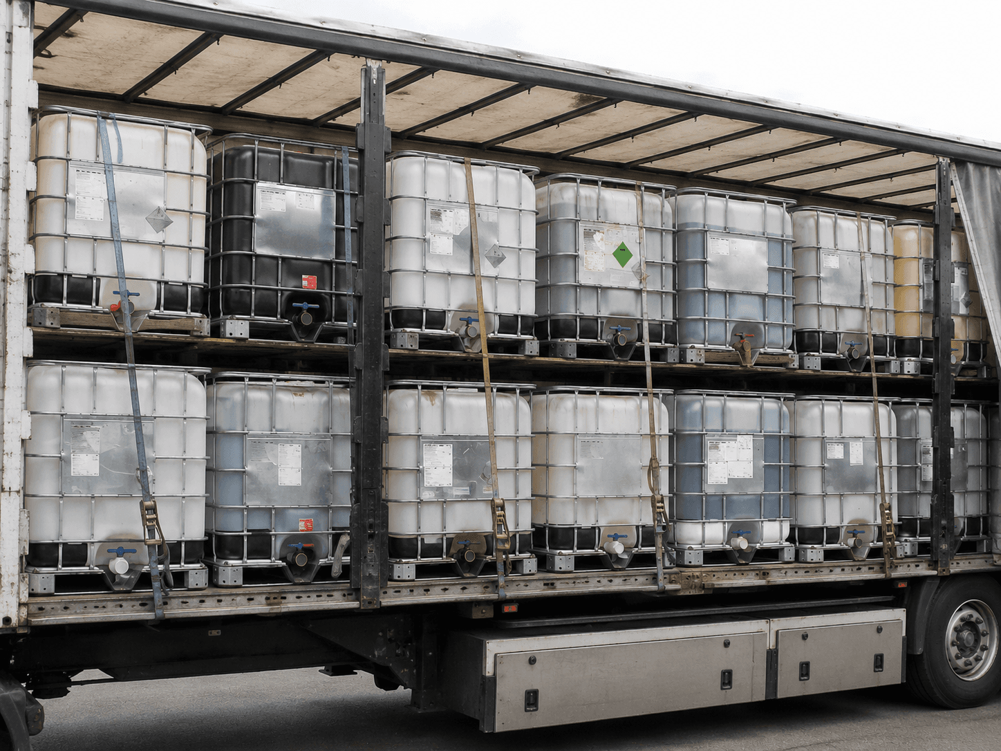 IBC totes loaded on a delivery truck ready for transport to Rochester area businesses